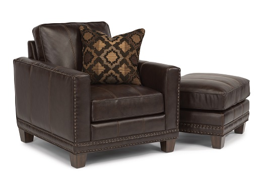 Flexsteel Port Royal Leather Chair and Ottoman-0