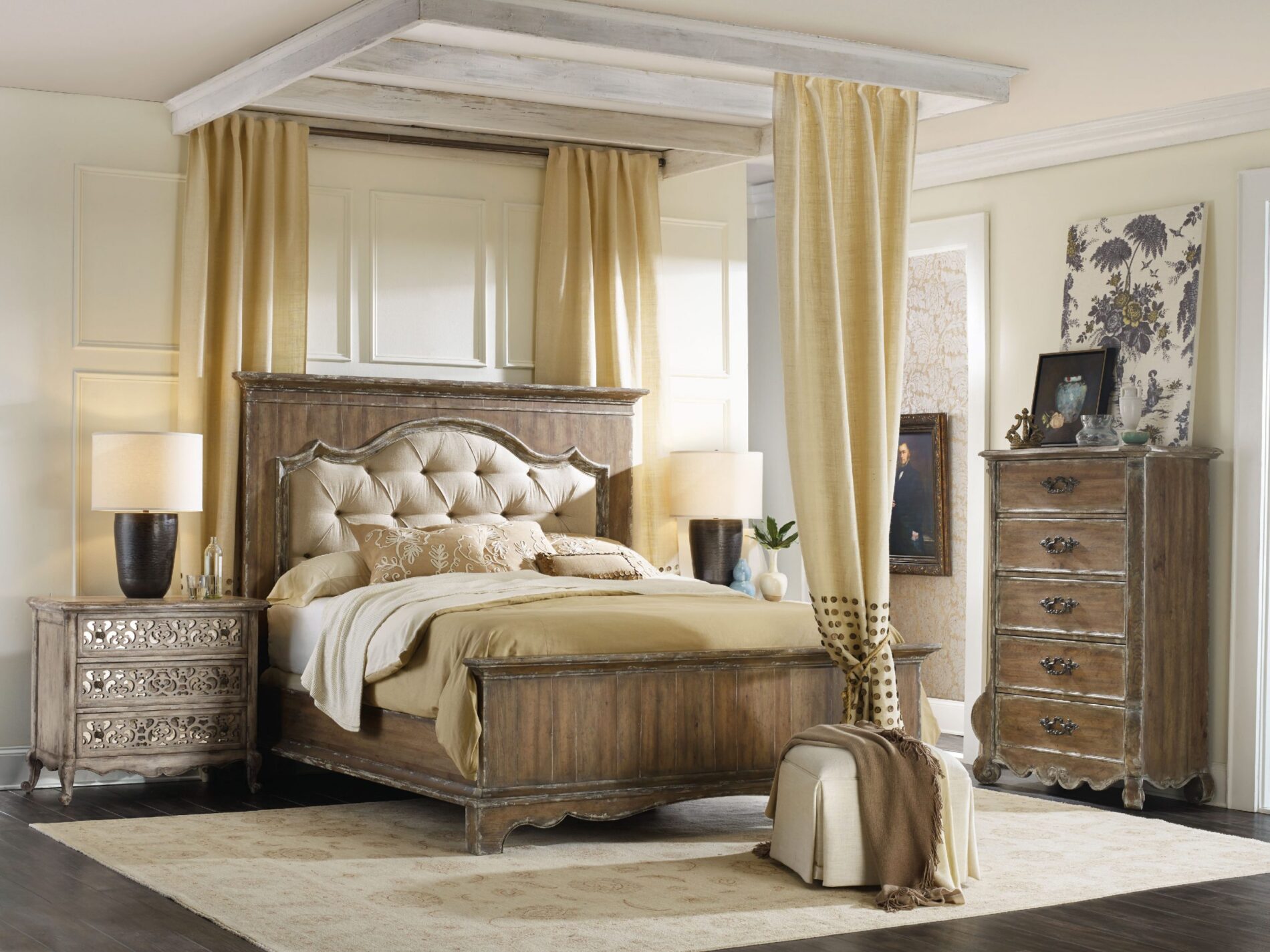 Hooker Furniture Chatelet Bedroom with Upholstered Mantle Bed