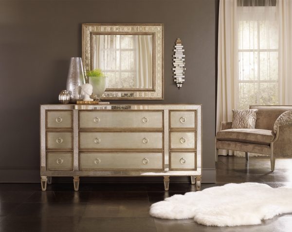 Hooker Furniture Sanctuary Bedroom with Mirrored Upholstered Panel Bed-8686
