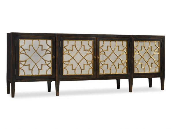 Hooker Furniture Sanctuary Four Door Mirrored Console Ebony 3005-85005-8783