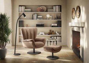 C339 Aurora Swivel Chair & Ottoman by Natuzzi Editions